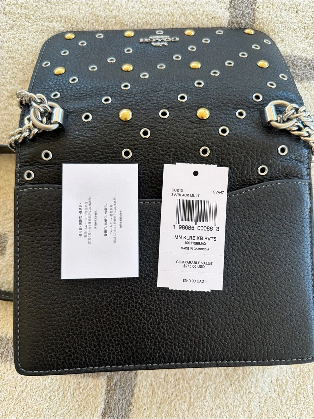 COACH Black Leather Crossbody with Mixed Metal Grommets